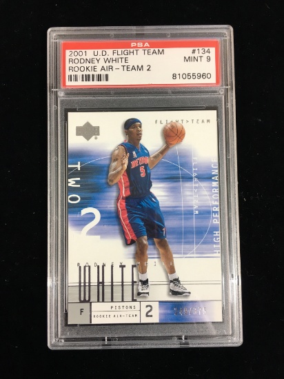 PSA Graded 2001-02 UD Flight Team Rodney White Rookie Pistons /375 Basketball Card - Mint 9