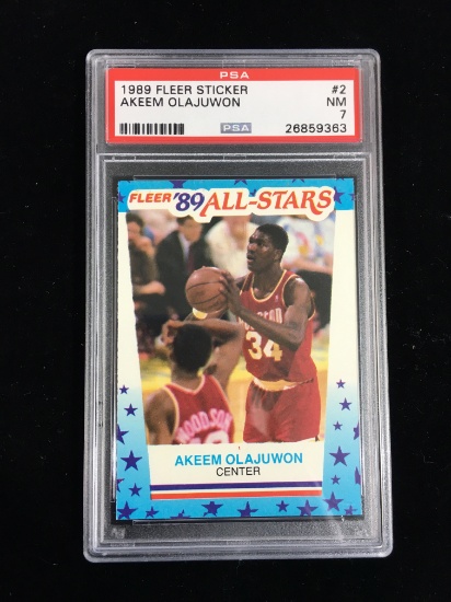 PSA Graded 1989-90 Fleer Sticker Akeem Olajuwon Rockets Basketball Card