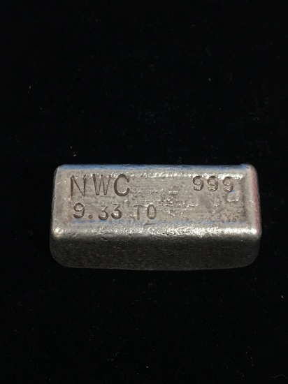 RARE 9.33 Troy Ounce .999 Fine Silver NWC Poured Old Silver Bar