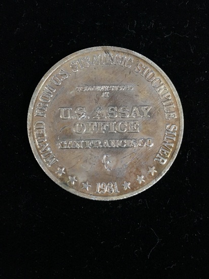 1 Troy Ounce .999 Fine Silver US Assay Office 1981 San Francisco Silver Bullion Round Coin