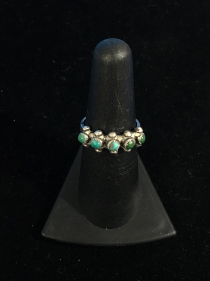 Old Pawn Native American Zuni Sterling Silver & Turquoise Ring - Size 6.25