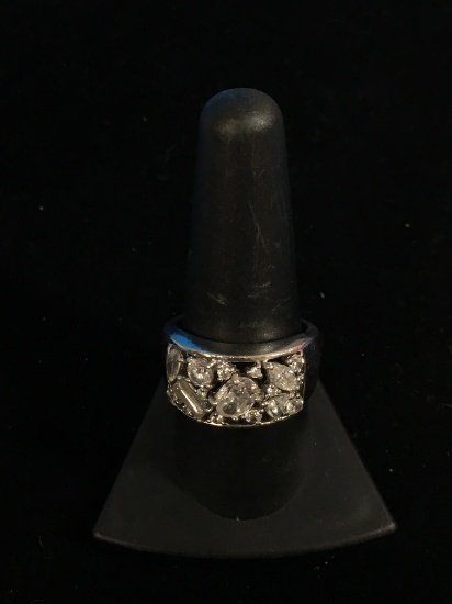 Thai Designer Sterling Silver & CZ Unique Cut Ring - Size 9