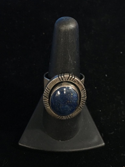Old Pawn Native American Nakai Sterling Silver & Blue Lapis Ring - Size 8.5