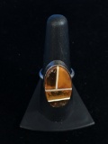 Vintage Sterling Silver & Amber Inlay Ring - Size 7.5