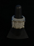Stunning Sterling Silver Ring W/ White & Gold Gemstone Face & Sides - Size 7