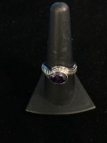 Ribbed Sterling Silver & Amethyst Ring - Size 9