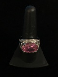 Pink & White Gemstone Sterling Silver Statement Ring - Size 9
