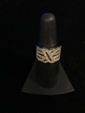 Stunning Sterling Silver Ring W/ White & Black Diamonds - Size 6.75