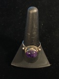 SU Sterling Silver Ring W/ Cabachon Amethyst - Size 10