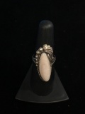 Old Pawn Native American Sterling Silver & White Earthstone Ring - Size 6.75