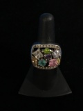 RARE Large Sterling Silver & Precious Gemstone Mother's Ring - Size 7