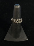 Carved Sterling Silver Floral Ring Band - Size 6