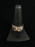 Colored Shell Inlay Sterling Silver Ring - Size 9.5