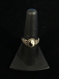 Vintage Sterling Silver & Enamel Yin-Yang Symbol Ring - Size 7.75