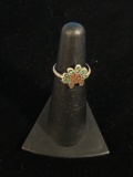 Old Pawn Native American Sterling Silver Ring W/ Turquoise & Red Coral Chip Inlay - Size 4.5