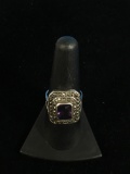 Beautiful Sterling Silver Ring W/ Marcasite & Amethyst - Size 7.75