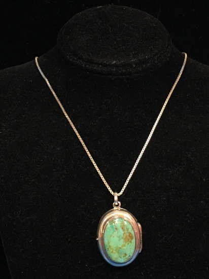 Boma Sterling Silver & Turquoise Locket Pendant W/ 24" Sterling Necklace