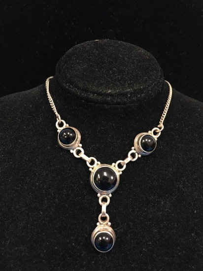 Bali Style Sterling Silver & Onyx 14" Choker Necklace