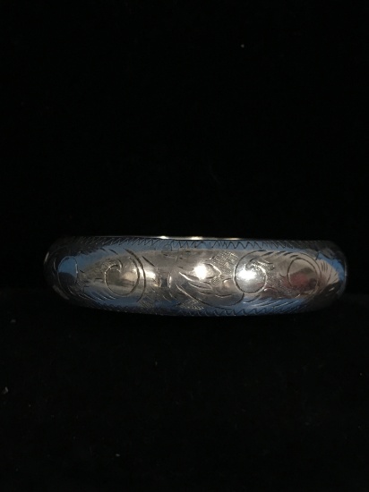 Puffy Etched Sterling Silver Bangle Clasp Bracelet - 23 Grams