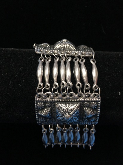 RARE Antique 900 Silver Carved Middle Eastern Design 7.5" Bracelet - 73 Grams