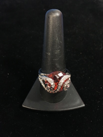 Lab Created Red & White Gemstone Sterling Silver Ring - Size 10