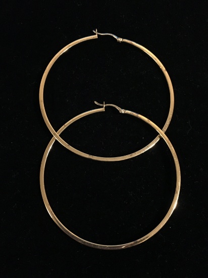 Large Gold Tone Sterling Silver Hoop Earrings