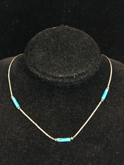 Old Pawn Native Liquid Sterling Silver & Turquoise Necklace
