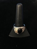 Large Men's Sterling Silver Ring W/ 12K Gold Leaves & Black Onyx - Size 13