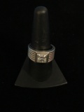 DQ Sterling Silver & CZ Wide Ring - Size 8.5