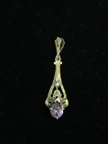 Vintage Sterling Silver Pendant W/ Amethyst & Marcasite