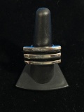 Ornate Sterling Silver & Black Enamel Wide Face Ring - Size 7.25