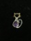 14K Yellow Gold, Sterling Silver, Diamond, & Amethyst Cat Pendant