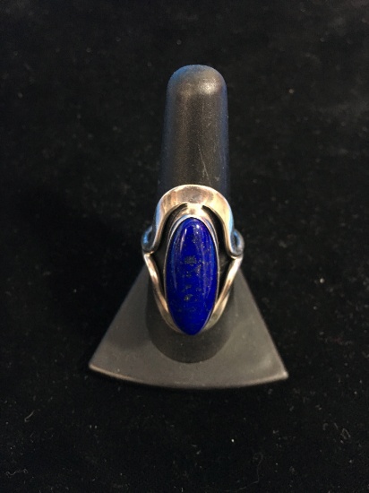 "DDD" Sterling Silver & Blue Lapis Large Ring - Size 8.75