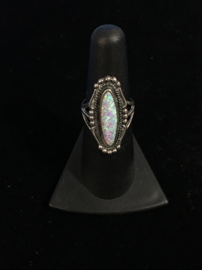 Native Style "Dott" Sterling Silver & Fire Opal Ring - Size 6