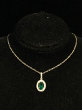 NEW LC Emerald & White Sapphire Sterling Silver Pendant W/ 18