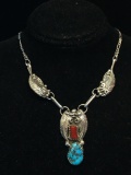 Raymond Delgarito Native American Sterling Silver, Turquoise, & Red Coral 20
