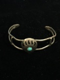 Old Pawn Native Sterling Silver & Turquoise Small Bear Paw Cuff Bracelet