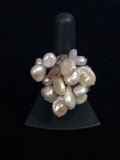Ornate Sterling Silver & Beaded Pearl Ring - Size 8.5