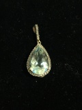 Henri Purec Sterling Silver, Pear Green Amethyst, & Diamond Pendant