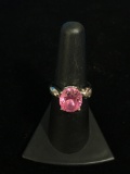 UTC Sterling Silver & Large Pink Gemstone Ring - Size 6.5