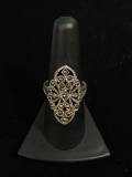 Pierced Sterling Silver & Marcasite Ring - Size 7.25