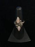Old Pawn Native American Sterling Silver & Mother of Pearl Leaf Ring - Size 6.5