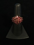 Beautiful Sterling Silver & Red Gemstone Cluster Ring - Size 6