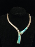 High Quality Native American Artisan Made Sterling Silver & Turquoise Inlay 18