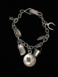 Old Pawn Taxco Sterling Silver Loaded Charm Bracelet - 5.5