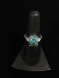 STS Sterling Silver & Gold Lined Turquoise Ring - Size 6