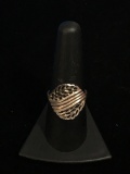 Etched Sterling Silver Leaf Design Ring - Size 8