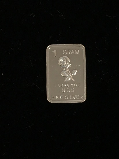 1 Gram .999 Fine Silver Rose Flower Silver Bullion Bar