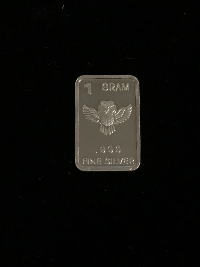 1 Gram .999 Fine Silver Owl Silver Bullion Bar