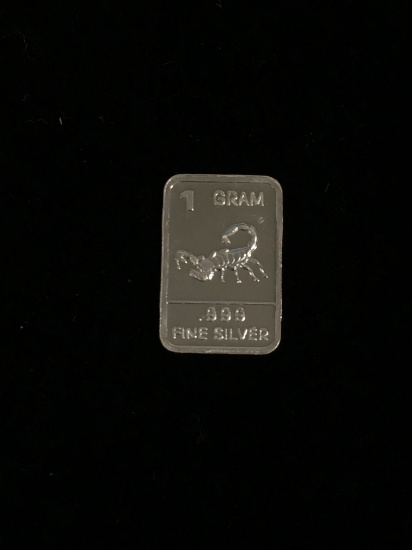 1 Gram .999 Fine Silver Scorpion Silver Bullion Bar